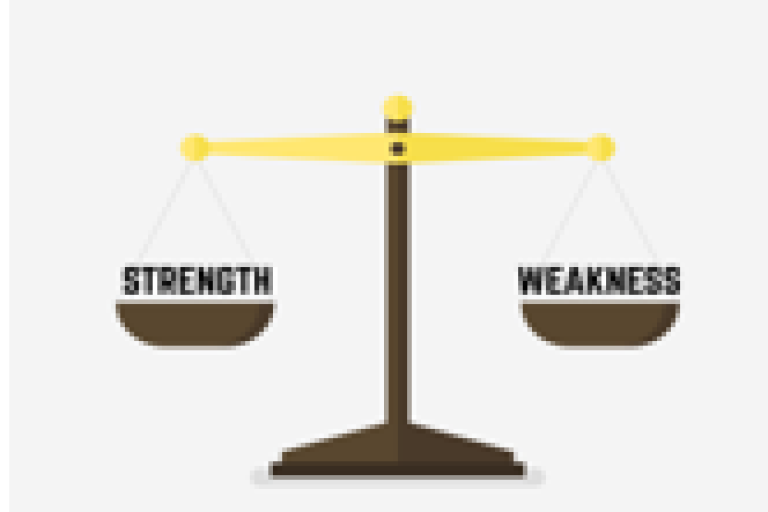 the words Strengths and Weaknesses on either side of a balance scale